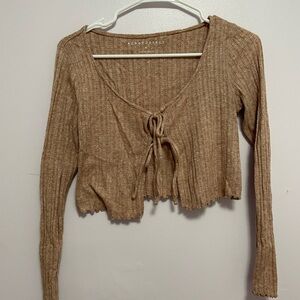 Aeropostale Tan Ribbed Tie-Front Blouse